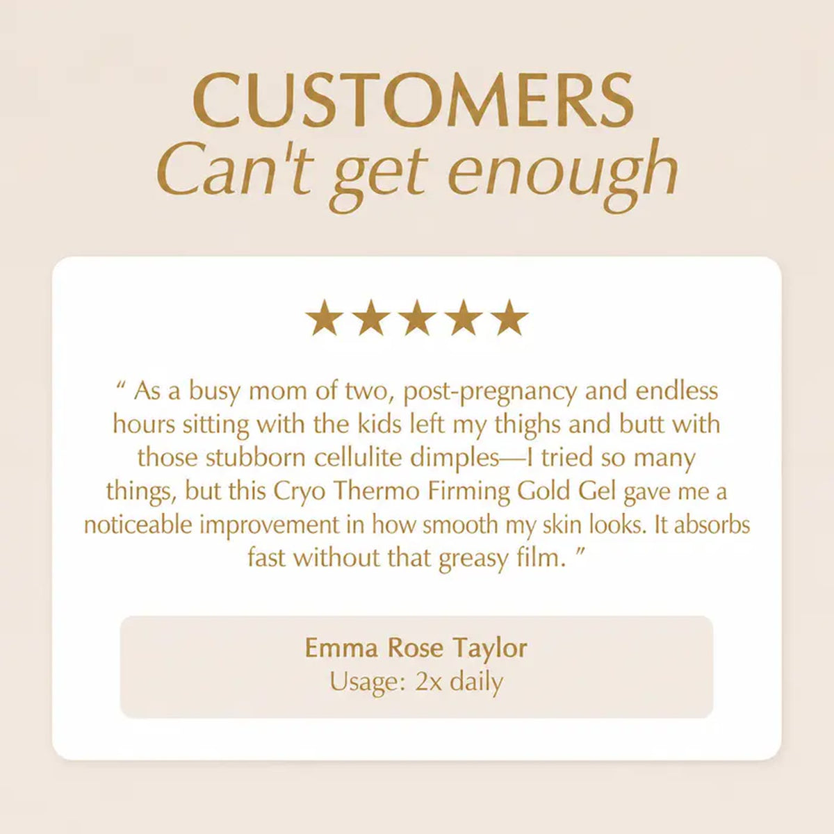 Customer 5-star review of the firming gold gel