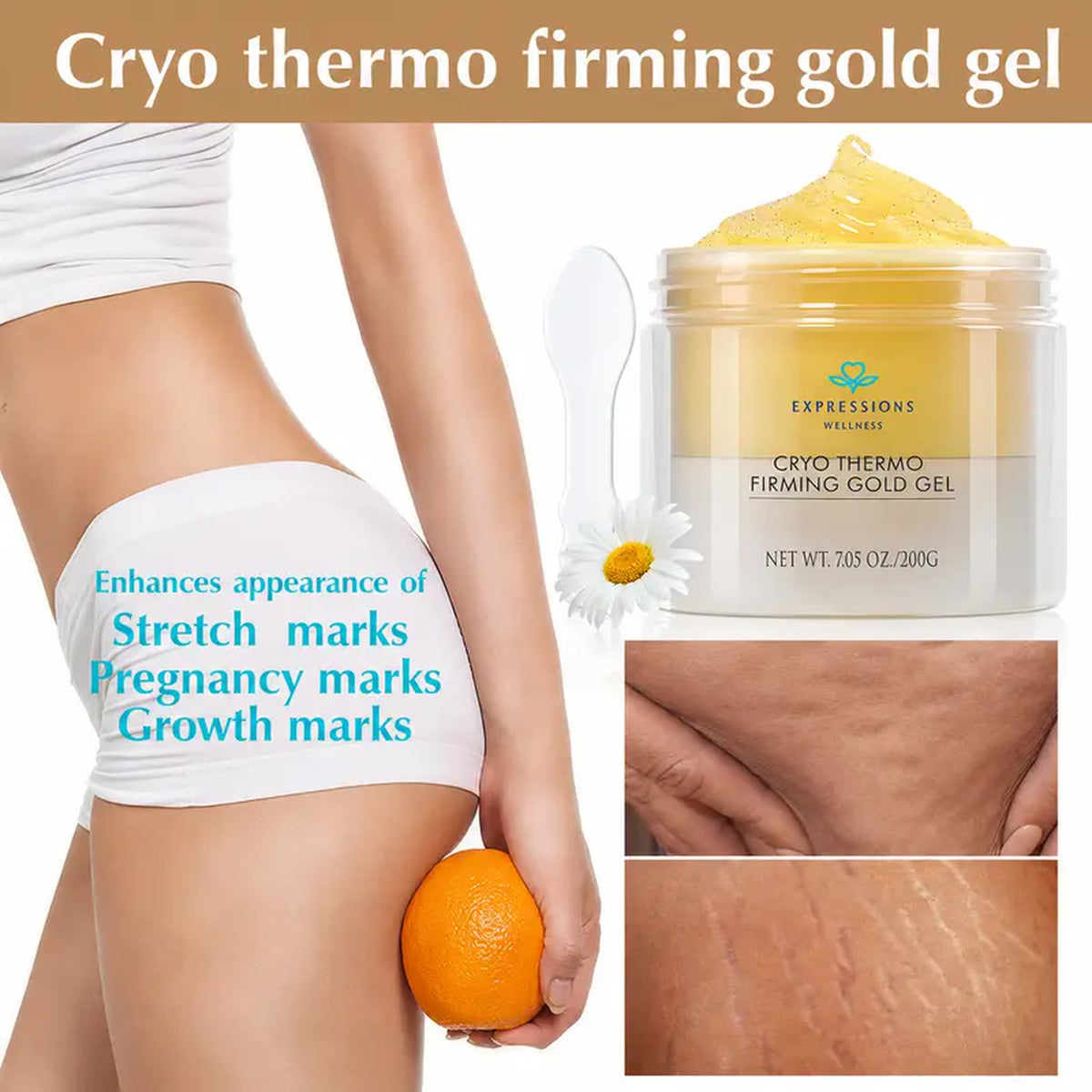 Applying Cryo Thermo Firming Gold Gel to legs and belly