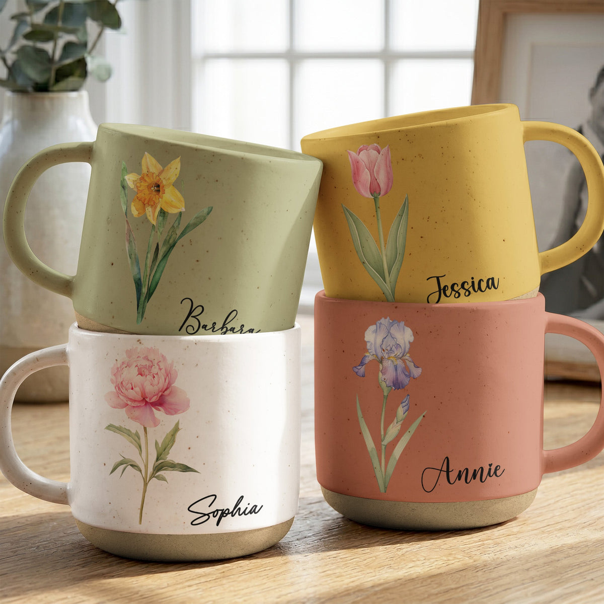 Custom Name & Birth Flower Minimalism Style Watercolor Gifts For Women - Personalized Mug