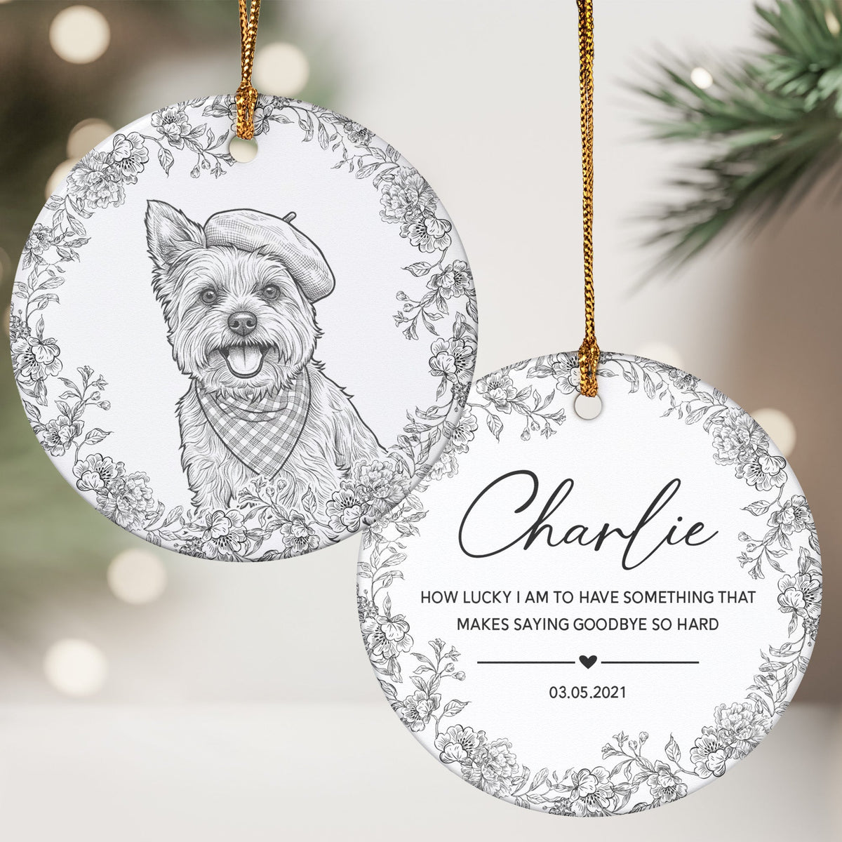 Custom Pet Portrait Sketch Line Art Memorial Christmas Gifts - Personalized Ornament