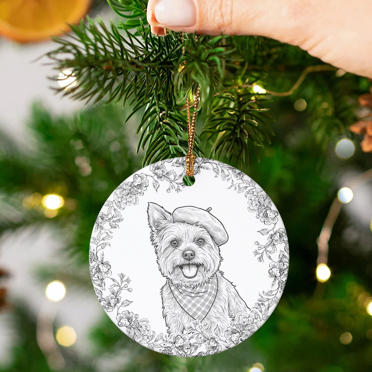 Custom Pet Portrait Sketch Line Art Memorial Christmas Gifts - Personalized Ornament