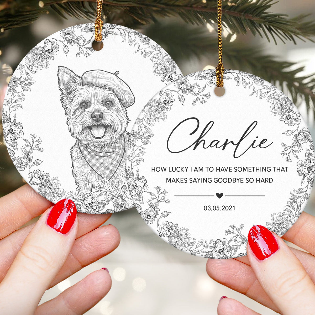 Custom Pet Portrait Sketch Line Art Memorial Christmas Gifts - Personalized Ornament