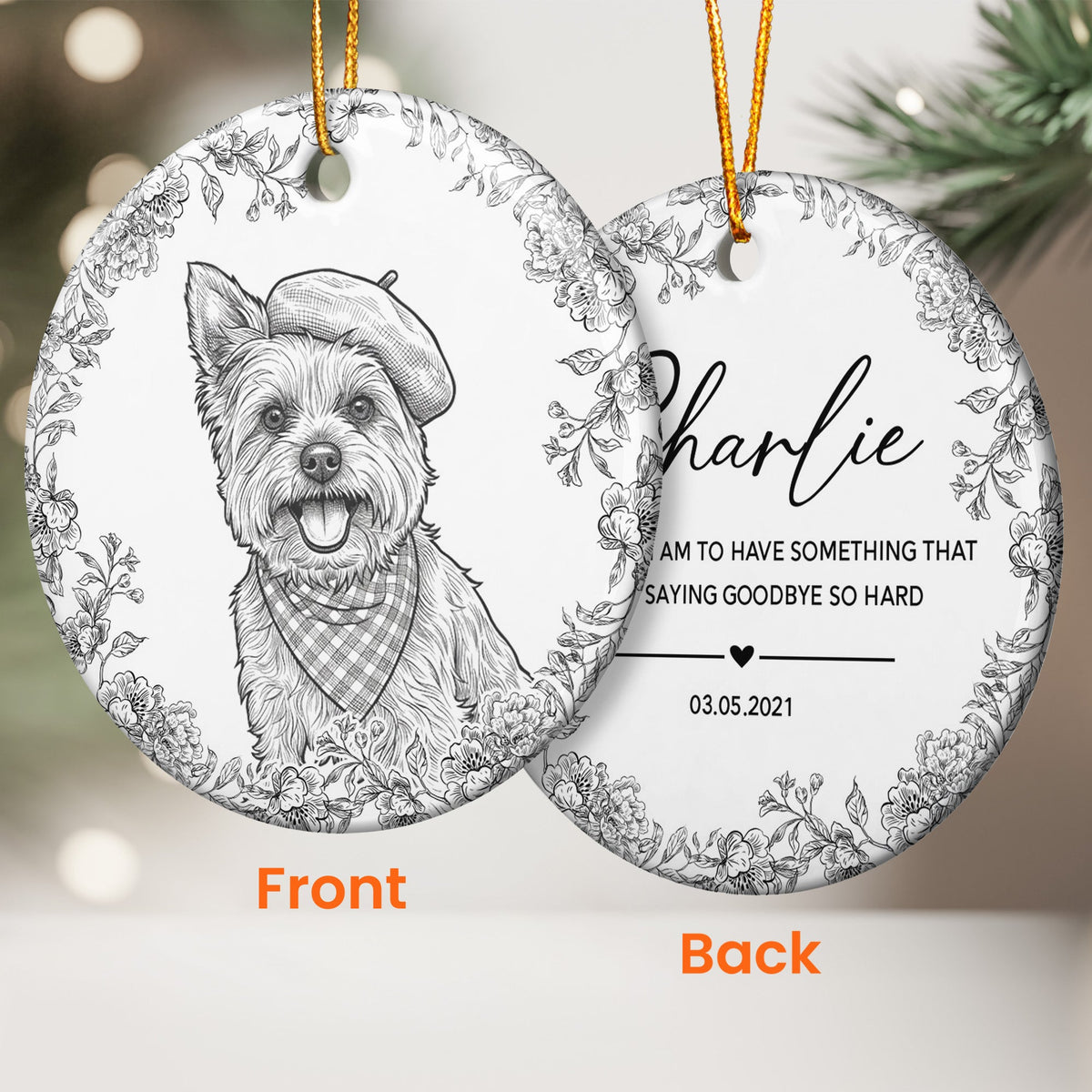 Custom Pet Portrait Sketch Line Art Memorial Christmas Gifts - Personalized Ornament