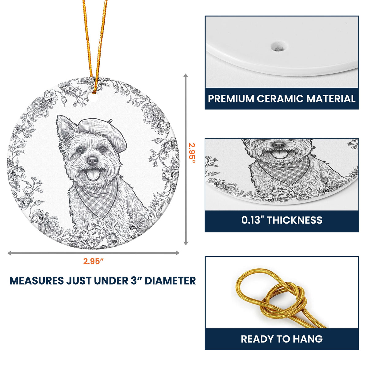 Custom Pet Portrait Sketch Line Art Memorial Christmas Gifts - Personalized Ornament